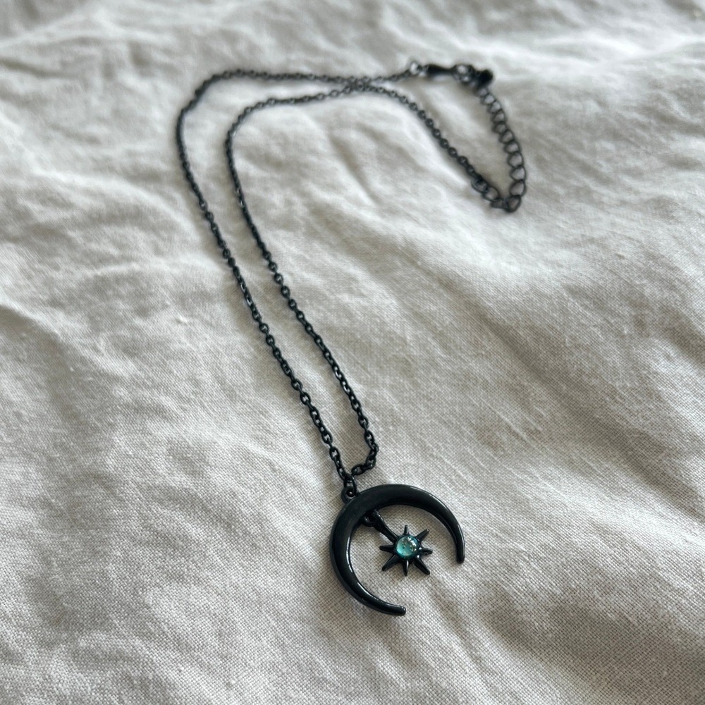 Celestial Black Crescent Moon Necklace OS Whimsygoth Dark Fairy Grunge Mystical
